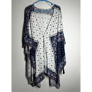 Eye Shadow Women's Wrap Cover-up Shawl Side Tassle Ties Bohemian Beachy Size XL